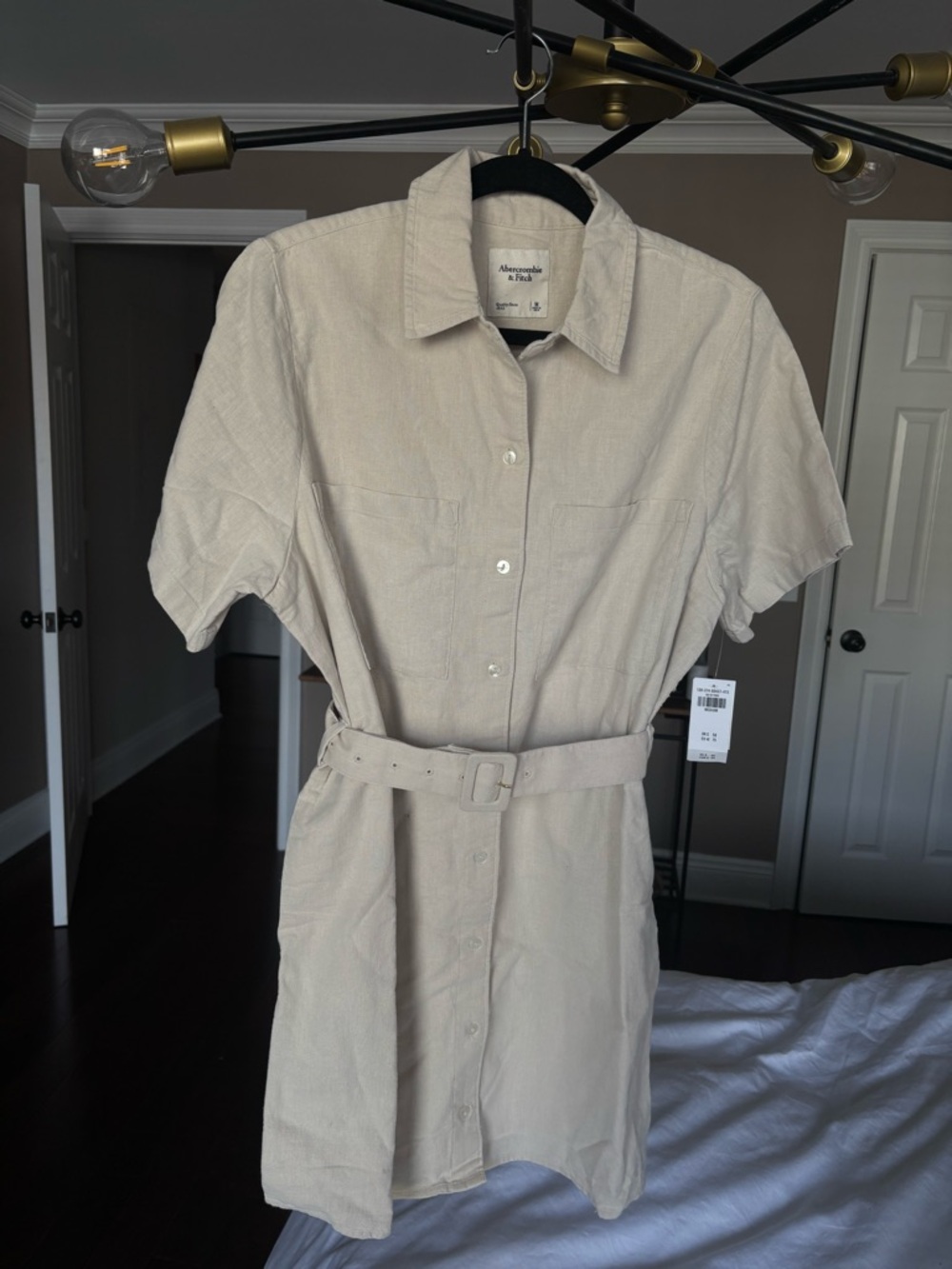 Abercrombie & Fitch Beige Short-Sleeve Shirt Dress with Belt
